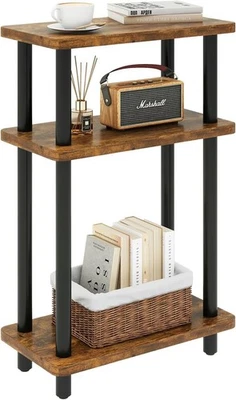Compact Narrow Side Table with Storage Shelf, Slim, Rustic Brown, No-Tool Assemb - Image 1 of 4