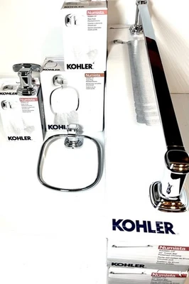 Kohler Numista 浴缸夹具套装 2 - 24 英寸毛巾杆 2 钩和毛巾环铬合金 — 第 1/4 张图片