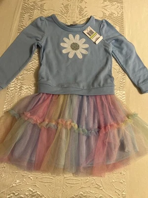 Nuevo con etiquetas Vestido Flor Rosa y Violeta Niñas Pequeñas Terry Francés Cintura Caída, Azul-Rosa 4 Foto 1 de 3