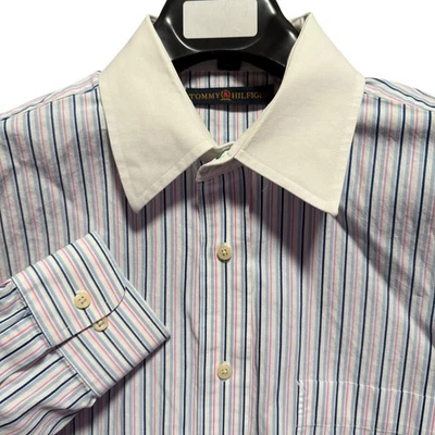 Camisa de vestir vintage Tommy Hilfiger a rayas para hombre talla M The Lifetime Collar Kong Foto 1 de 4