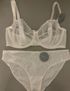 Vanity Fair 36DD Underwired Balcony Lace White Bra & Matching Bikini Brief Large - Picture 1 of 9