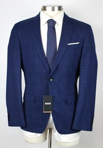 Boss Sport Coat 38 R Men's Blue Plaid Virgin Wool Slim Fit Hutson-224 Blazer - Picture 1 of 12