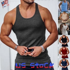 Mens Muscle Slim Fit Tank Tops Bodybuilding Training Workout Gym Fitness Vest - Picture 1 of 24