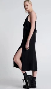 Abito firmato One Teaoon Australia slip in nero con volant grande $144 - Foto 1 di 8