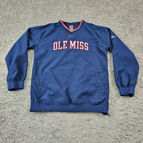 Ole Miss Rebels Windbreaker Mens Medium M Blue Nike Pullover Pockets Long Sleeve Cover