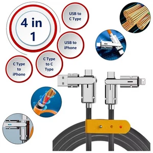 π± 120W 4-in-1 USB Fast Charging Cable for iPhone and Type-C Data + Power Cable - Picture 1 of 13