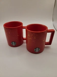 PAIR OF STARBUCKS DEMITASSE 3 OZ. CUPS:  Red with gold.  International. New  - Picture 1 of 2