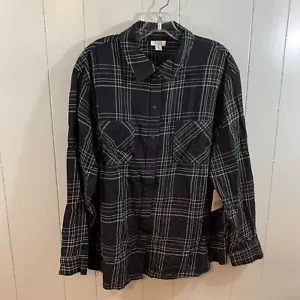 a.n.a Black Plaid Button Down Plus Long Sleeve Collar Casual Shirt Top 1X NEW - Picture 1 of 10