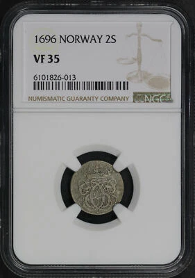 1696 Norway Silver 2 Skilling NGC VF-35 - Image 1 of 2
