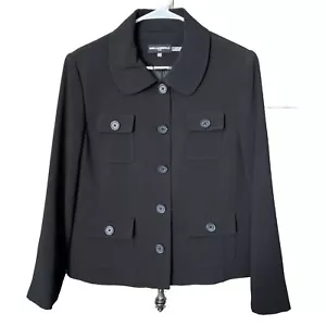 Karl Lagerfeld Paris Ponte Four Pocket Peter Pan Black Button Jacket Blazer 14 - Picture 1 of 13