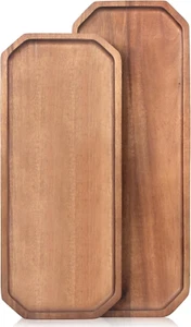 Set of 2 Wooden Serving Platters Food Tray Charcuterie Boards Large Acacia Wood  - Picture 1 of 12