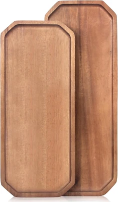 Set of 2 Wooden Serving Platters Food Tray Charcuterie Boards Large Acacia Wood  - Image 1 of 4