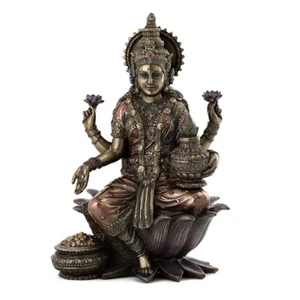 LAKSHMI STATUE 7" sitzende hinduistische Reichtumsgöttin Bronze Harz HOCHWERTIG Laxmi - Bild 1 von 8