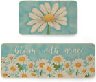 Buffalo Plaid Daisy Spring Kitchen Mats Set of 2, Summer Home Decor Bloom with G