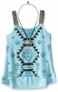 Beautees Girls' Sleeveless Aqua Tank Top with Elephant Necklace (Size Small) NEW - Picture 1 of 1
