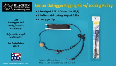 BLACKFINMFG Outrigger Line Kit - Center Rigger (Pre-Rigged 40 ft w/ Hal-lock Pulley & Clip)