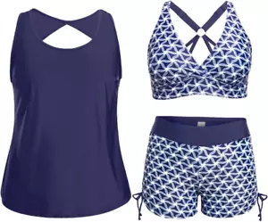 Holipick Women 3 Piece plus Size Tankini Swimsuits Tummy Control Bathing Suits w - Picture 1 of 12