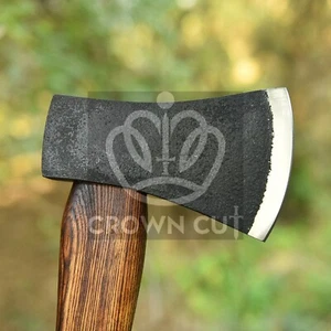 CUSTOM HAND FORGED ETCHED CARBON STEEL AXE HATCHET WITH ASH WOOD HANDLE & SHEATH - Picture 1 of 5
