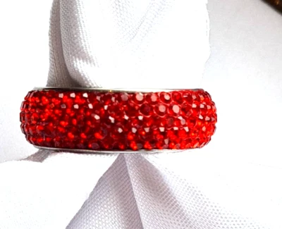Ring Edelstahl mit Roten Zirkonia  Strass Steinen abgerundet  besetzt Gr 17-21 - Bild 1 von 4