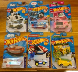 6 Hot Wheels Rare - Barbie, Steamboat, Mario Kart, TMNT, X-34 Landspeeder - Picture 1 of 7