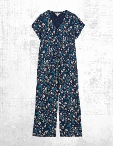Ex Seasalt Women’s SS Jersey Jumpsuits in Floral Bloom Navy Rose - Picture 1 of 9