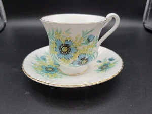 Bone China Tea Cup And Saucer Hamilton China Blue Flower Pattern - Picture 1 of 6