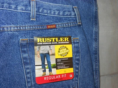 NEW RUSTLER by WRANGLER 48 x 30 jeans BLUE REGULAR FIT 100% COTTON men's NWT - Image 1 of 4