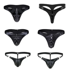 Calzoncillos de bikini con tirantes de cuero para hombre Wetlook para hombre Tanga en G Ropa interior - Imagen 1 de 39