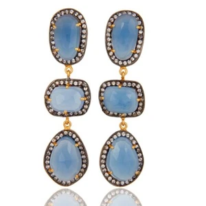 Three Shape Dangle Earrings 18k Gold Plated Multi Unshape Stone Brass Earrings - Picture 1 of 3