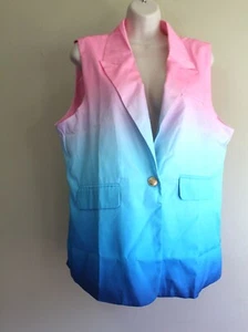 Ombre Pastel Vest XL Waistcoat 1 Button Blue Pink Polyester Faille Notch Collar - Picture 1 of 5