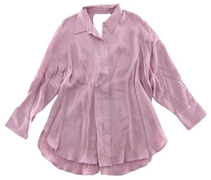 Neu mit Etikett Zara lila Waffelmuster Button-Down-Kragen hinten offen Langarm Bluse XL - Bild 1 von 4