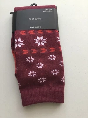 TALBOTS снежинка загрузки носки Fair Isle размер 9-11 новый с Ярлыками красный и белый - Изображение 1 из 2
