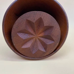 Antike FRÜHE Holz HANDGESCHNITZT primitive BUTTER Form Druck Stern Blumenmuster - Bild 1 von 8
