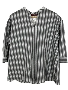 Max Mara Studio Top Striped Pullover V-Neck Gray White Pleated Back Size L? XL? - Picture 1 of 8