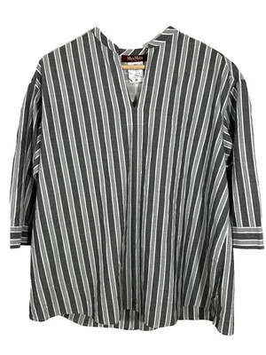 Max Mara Studio Top Pullover a Rayas Cuello en V Gris Blanco Plisado Espalda Talla L? XL? Foto 1 de 4