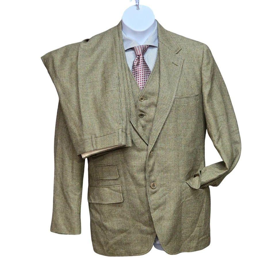 Vintage 60s 70s 3 Piece Suit Mens 42R 32W Wool Houndstooth Dark Academia Trad - Image 1 of 4