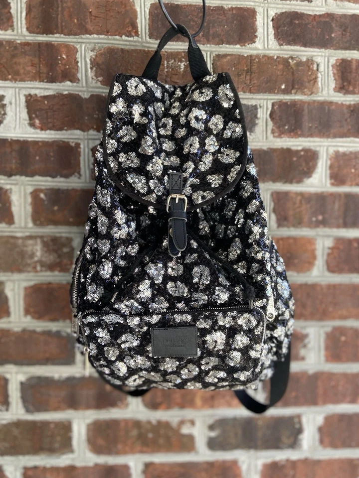 Ограниченный выпуск Victoria's Secret розовый черный и серебро гепард блестками рюкзак - Изображение 1 из 4