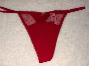 Victoria's Secret Panties V String Thong Panty Red Cotton Dotted Mesh Medium M - Picture 1 of 8