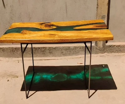 24x15" Dining table Top with green epoxy and acacia wood - Image 1 of 4