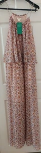 H&M Concious Women's Pink Floral Sleeveless Layered Chiffon Maxi Dress EU40 UK10 - Picture 1 of 8