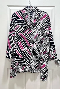 ALI MILES 2X Botón Delantero y Trasero Top Negro Rosa Blanco Abstracto Cuello Alambre Nuevo con Etiquetas - Imagen 1 de 8
