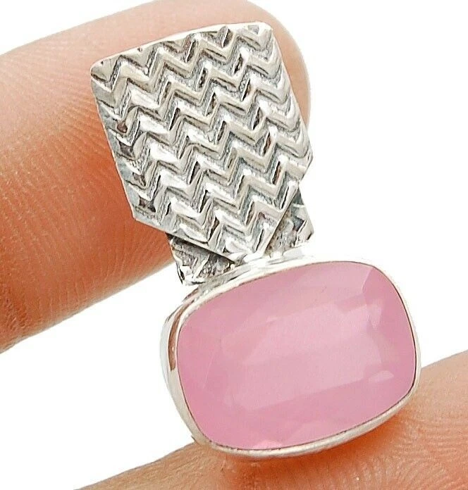 Natural Rose Quartz 925 Solid Sterling Silver Pendant Jewelry 1" Long @B14-6 - Image 1 of 1