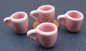 4 rosa konische Keramik Kaffeetassen Tumdee Maßstab 1:12 Puppen Haus Getränk P47