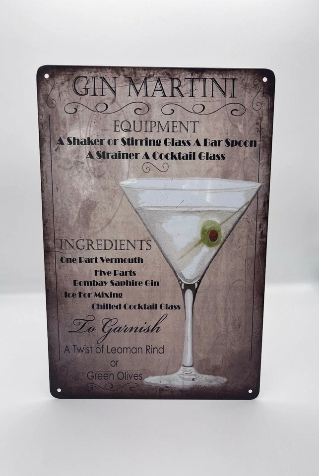 Blechschild Cocktail Gin Martini 20x30cm Nostalgie Retro Vintage Deko Reklame - Bild 1 von 1
