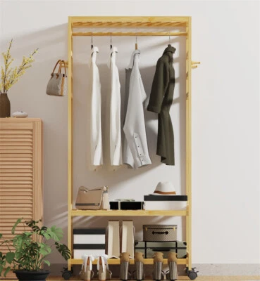 Mobiler Garderobenschrank Garderobenständer auf Rollen Kleiderschrank Garderobe - Bild 1 von 4