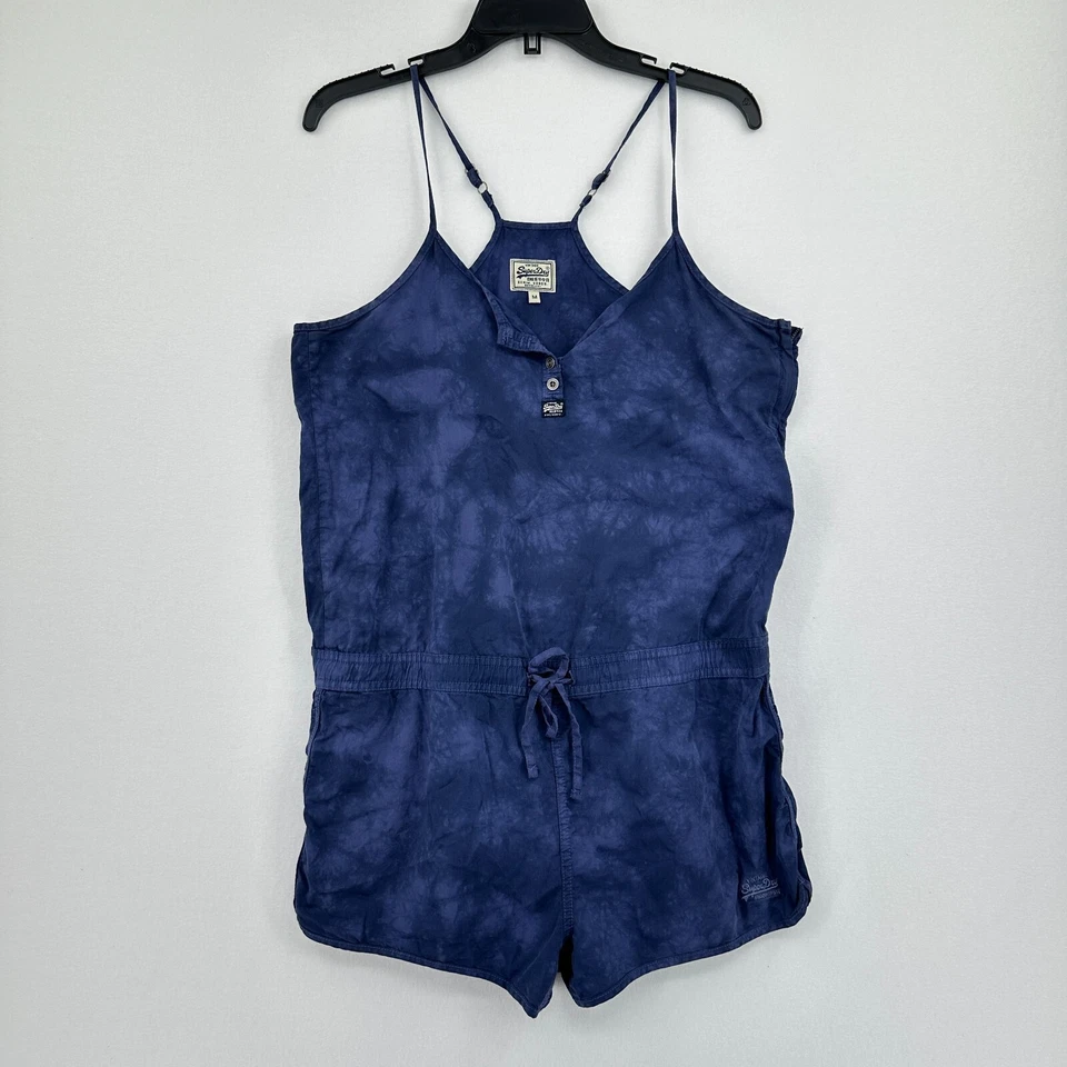 Superdry 领带染料连身裤女式 M 蓝色短裤夏季滑板冲浪海滩 Cali Grunge — 第 1/4 张图片