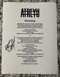 BRANDON SALLER SIGNED LYRIC SHEET ATREYU SINGER DROWNING AUTOGRAPH AUTHENTIC COA - Picture 1 of 2