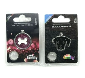 my Family pet ID tags for dogs or cats -Pink circle white bone & Black Labrador - Picture 1 of 3