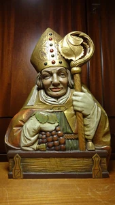 15" HAND CARVED WOOD PATRON SAINT POPE BISHOP URBAN STATUE FIGURE BUST SCULPTURE - Picture 1 of 9