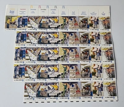 Vintage U.S. Partial Stamp Sheet  8 Cent 45 Stamps Postal Workers - Image 1 of 4